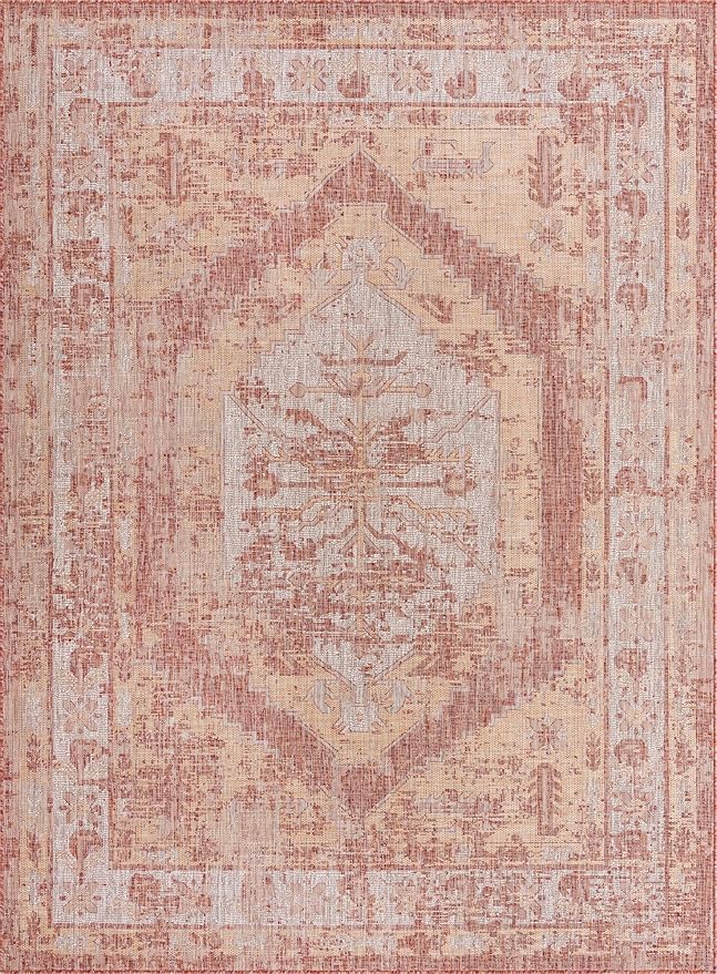 Unique Loom Outdoor Traditional Collection Area Rug - Valeria (7' 10" x 11' Rectangle, Rust Red/ Ivory)