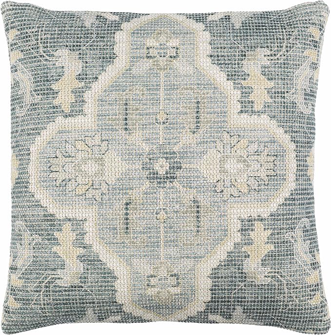 Hauteloom Bigaa Cotton Decorative Throw Pillow Cover - Oriental Floral Sofa Couch Cushion Cover - Blue, Sage, Cream - 20" x 20''