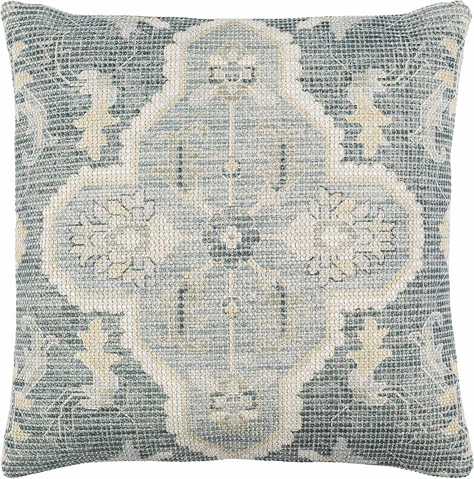 Hauteloom Bigaa Cotton Decorative Throw Pillow Cover - Oriental Floral Sofa Couch Cushion Cover - Blue, Sage, Cream - 14" x 22''