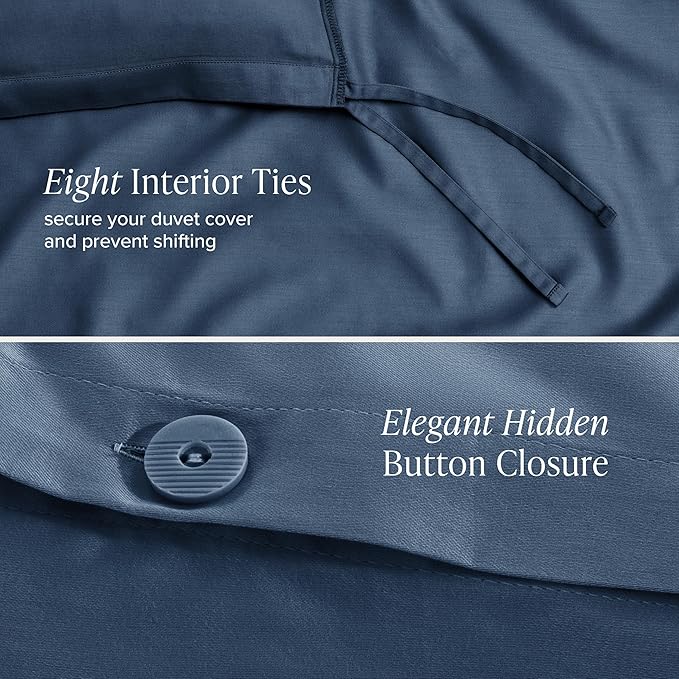 Bare Home 100% Organic Cotton Sateen Duvet Cover Set - Full/Queen Size - 400 Thread Count - Smooth Sateen Weave - Warm & Luxurious - Duvet Cover (Full/Queen, Bering Sea)