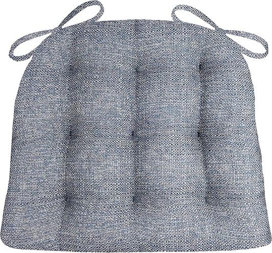 Barnett Home Decor Brisbane Colonial Blue Chair Pads with Ties - 15 x 17 Size Small Chair Pad - Latex Foam Fill, Reversible - Made in USA (Federal Blue/Small)