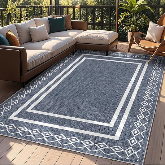 Outdoor Patio Rug, Outside Rectangular Carpet, Moroccan Geometric Rugs, Washable Large Indoor Outdoor Rug 6x9 Mats for RV, Picnic, Backyard, Deck, Balcony, Porch, Beach