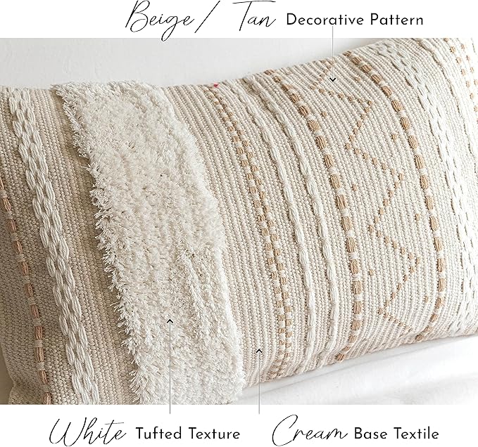 Large Body Pillow Cover for Bed 20x54 Boho Accent Oversized Long Pillowcase for Bedroom Neutral White Decorative Cushion Farmhouse Home Décor (Cover ONLY, Pack of 1)