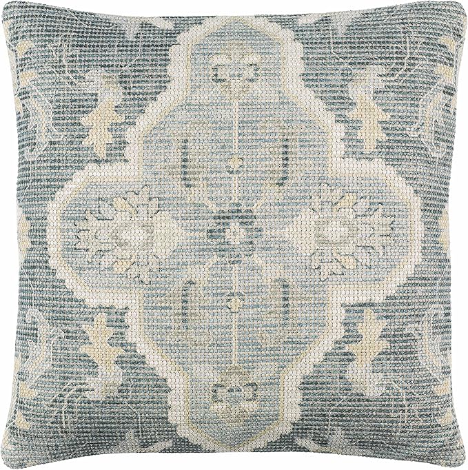Hauteloom Bigaa Cotton Decorative Throw Pillow Cover - Oriental Floral Sofa Couch Cushion Cover - Blue, Sage, Cream - 20" x 20''