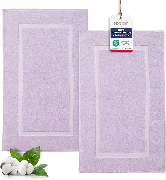 TEXTILOM Luxury 2 Pack Banded Cotton Bath Mats for Bathroom Floor [ Hotel, Spa, Tub, Shower Bath Mat Floor Towel Set ], Machine Washable & Soft & Absorbent & Quick Dry (20''x34'')- Lilac