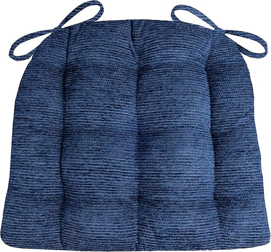 Barnett Home Decor Chenille Rib Navy Blue Dining Chair Cushions with Ties - 15 x 17 Size Small Chair Pad - Latex Foam Fill, Reversible - Made in USA (Midnight Blue/Small)