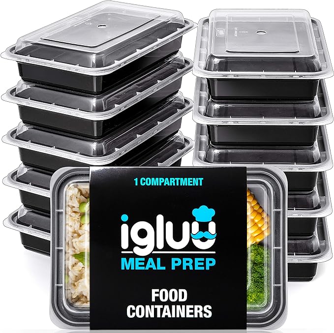 Igluu Meal Prep Containers [30 pack] 1 Compartment with Airtight Lids - Plastic Food Storage Bento Box - BPA Free - Reusable Lunch Boxes - Microwavable, Freezer and Dishwasher Safe (28 oz)