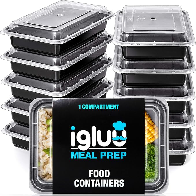 Igluu Meal Prep Containers [20 pack] - 1 Compartment with Airtight Lids - Plastic Food Storage Bento Box - BPA Free - Reusable Lunch Boxes - Microwavable, Freezer and Dishwasher Safe (28 oz)