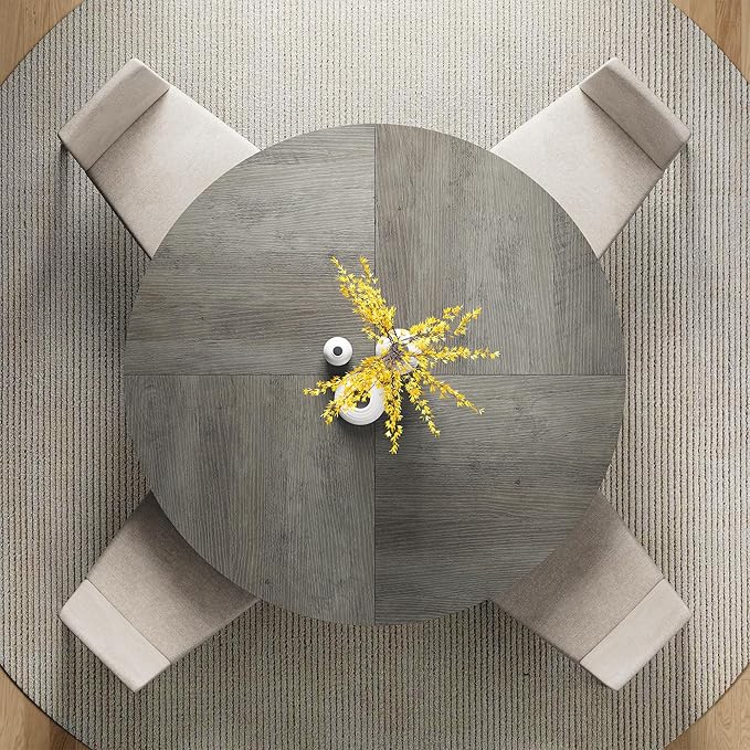 IRONCK 47.2" Round Dining Table for 4, Wood Kitchen Table with Storage Shelf for Dining Room, Dinner Table with Wooden Tabletop and Metal Base, Gray