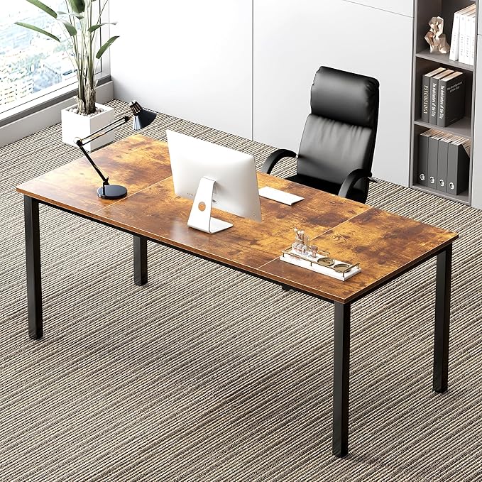 Need 70.8 Inch Executive Office Desk, Large Stylish Computer Desk, Simple Study Writing Desk, Workstation Business Furniture for Home Office, Rustic Brown
