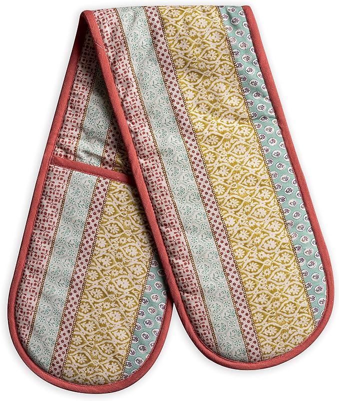 Maison d' Hermine Double Oven Mitts 100% Cotton 7"x35" Double Oven Mitt Heat Resistant BBQ Cooking Gloves with Loop, Baking, Grilling, Home, Kitchen, Handling Hot Pans Spring Summer (Provence)