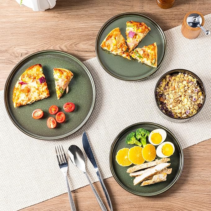 LERATIO Ceramic Dinnerware Sets for 4,Round Reactive Glaze Ceramic Plates and Bowls Set,Highly Chip and Crack Resistant | Dishwasher & Microwave Safe Dishes Set,Service for 4 (12pc)-Green