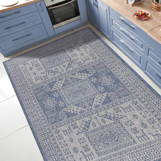 Keen Home Design Terrace Outdoor Area Rug - 5x8 Washable Indoor/Outdoor Rug for Patio, Kitchen, Balcony, Beach, Garden, Deck and Porch, Size: 5'3"x7'7"