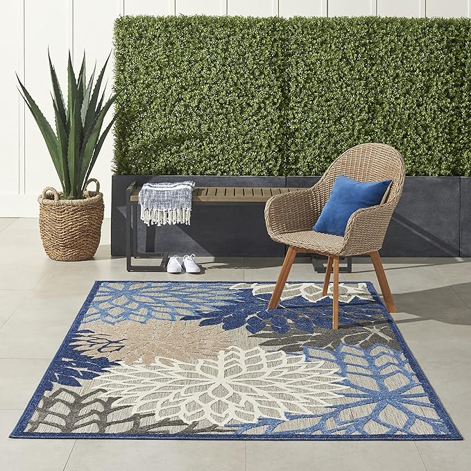 Nourison Home Aloha 5'3" x 7'5" Fabric Indoor/Outdoor Rug in Blue/Multi-Color