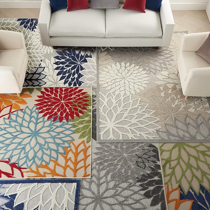 Nourison Aloha Indoor/Outdoor Multicolor 3'6" x 5'6" Area-Rug, Tropical, Botanical, Easy-Cleaning, Non Shedding, Bed Room, Living Room, Dining Room, Deck, Backyard, Patio (3x5)