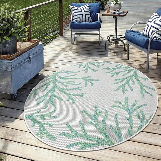 Keen Home Design Terrace Outdoor Round Rug - 8ft Round Washable Indoor/Outdoor Rug for Patio, Kitchen, Balcony, Beach, Garden, Deck and Porch, Size: 7'7" Round