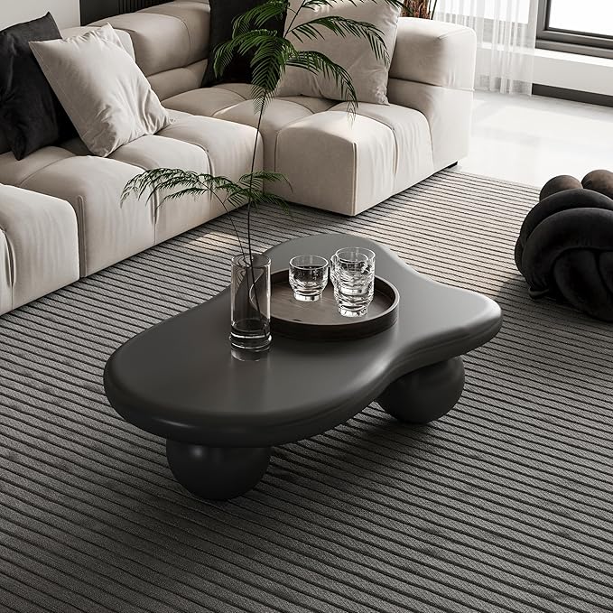 40 Inch Cloud Shaped Coffee Table with 3 Ball Legs for Living Room Black