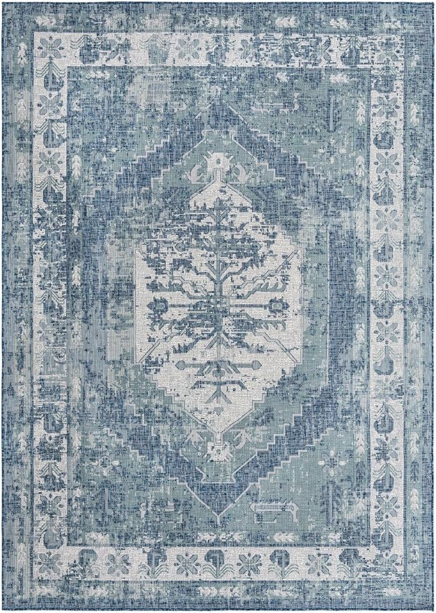 Unique Loom Outdoor Traditional Collection Area Rug - Valeria (7' 10" x 11' Rectangle, Blue/ Ivory)