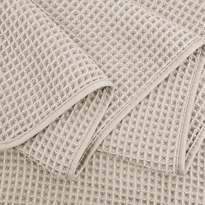 POLYTE Microfiber Quick Dry Lint Free Bath Sheet, 70 x 35 in, Set of 2 (Beige, Waffle Weave)