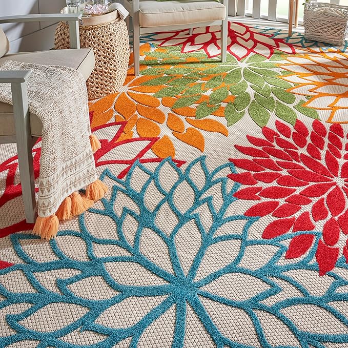 Nourison Home Aloha 7' x 10' Fabric Indoor/Outdoor Rug in Green/Multi-Color