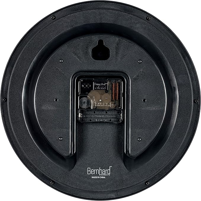 Bernhard Products Black Wall Clock Silent Non Ticking, 12 Inch Quality Quartz Battery Operated Round Easy to Read Home/Office/Kitchen/Classroom/School Clock Sweep Movement