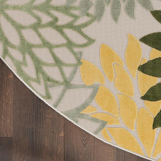 Nourison Home Aloha Indoor/Outdoor Green Multicolor 7'10" x Round Area Rug, Easy-Cleaning, Non Shedding, Bed Room, Living Room, Dining Room, Backyard, Patio, Deck (8 Round)