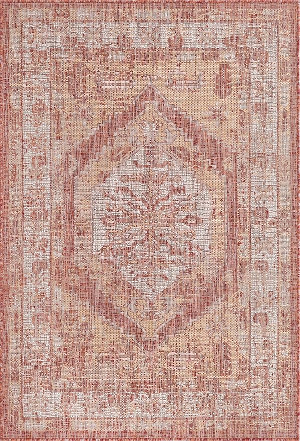 Unique Loom Outdoor Traditional Collection Area Rug - Valeria (4' 1" x 6' 1" Rectangle, Rust Red/ Ivory)