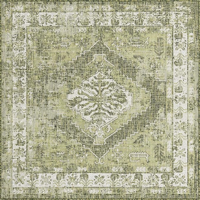 Unique Loom Outdoor Traditional Collection Area Rug - Valeria (5' 3" Square, Green/ Light Green)