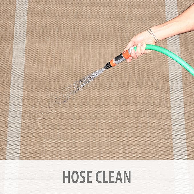 CAMILSON Outdoor Rug 9x12, Large Modern Outside Rugs for Patios Porches Waterproof Durable Washable Non-Shedding, Easy-to-Clean Indoor Outdoor Area Carpet (9 x 12, Bordered - Beige/White)