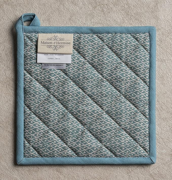 Maison d' Hermine Pot Holders Set 100% Cotton Heat Resistant Potholders 8" x 8" Hot Pads with Loop BBQ, Cooking, Baking, Grilling, Kitchen, Handling Hot Pans Spring/Summer (Pack of 2, Marquise)