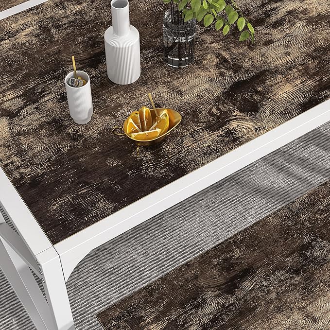 VECELO Kitchen Dining Table Set for 4 to 6, 55" Wood Dinette 2 Benches with Metal Frame for Dinner Breakfast Nook and Small Space, Dark Brown