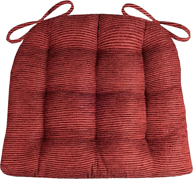 Barnett Home Decor Chenille Rib Claret Red Dining Chair Cushions with Ties - 16.5 x 18 Size Medium Chair Pad - Latex Foam Fill, Reversible - Made in USA