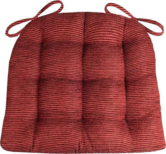 Barnett Home Decor Chenille Rib Claret Red Dining Chair Cushions with Ties - 16.5 x 18 Size Medium Chair Pad - Latex Foam Fill, Reversible - Made in USA