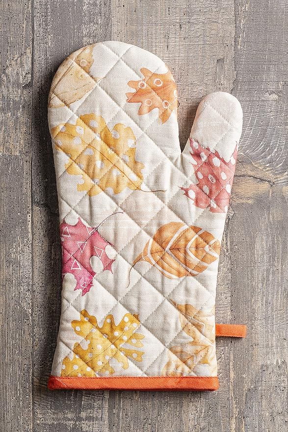 Maison d' Hermine Oven Gloves 100% Cotton Oven Mitt 7" x 13" with Loop Heat Resistant BBQ Cooking Gloves for Thanksgiving Christmas Decorations Baking Handling Hot Pans (Pack of 1, Colours of Autumn)