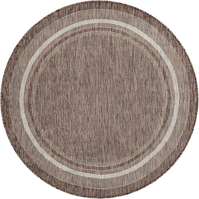 Unique Loom Outdoor Border Collection Area Rug - Soft Border (5' 3" Round Brown/Ivory)