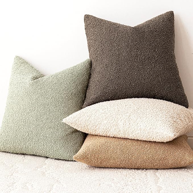 Foindtower Set of 2, Decorative Textured Boucle Throw Pillow Covers Accent Solid Pillow Cases Neutral Soft Couch Cushion Case for Chair Sofa Bedroom Living Room Home Decor 16x16 Inch Dirty Sage Green