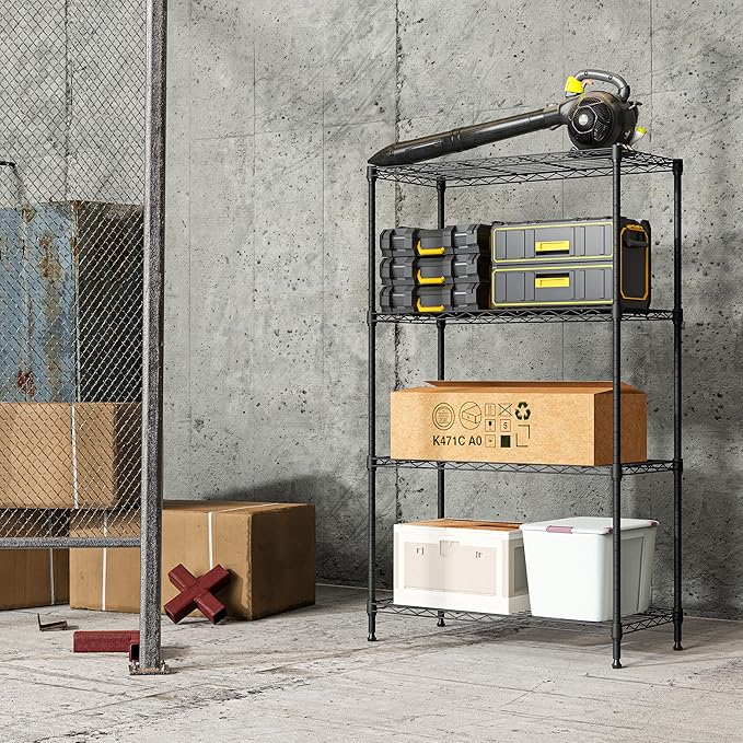 IZEUK 4-Tier Heavy Duty Steel Storage Shelves, Metal Shelf Wire Shelving Rack for Pantry, Kitchen, Garage, or Office Organization (29.5" W x 13.7" D x 47.2" H, 1000LBS, Black)