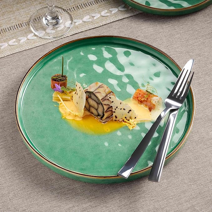 Herogo 12 Pieces Dinnerware Dish Sets for 4, Plates and Bowls Sets for Home Kitchen, Ceramic Dinning Dishes, Dishwasher & Microwave Safe, Gemstone Green