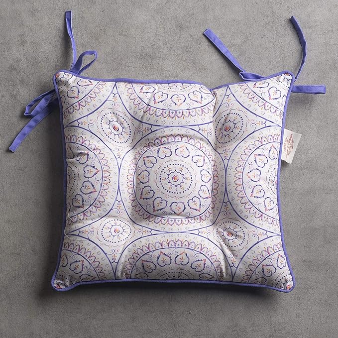 Maison d' Hermine Chair Pads for Dining Chairs Cotton Outer Fabric and Poly Filling 16"x16" Patio Seat Cushions for Furniture with Ties Home Chair Party Hall Farmhouse (Mandala, Pack of 2)