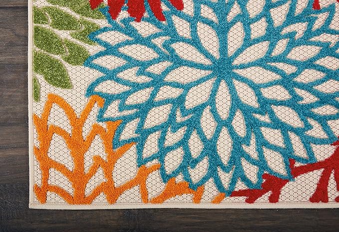 Nourison Aloha Indoor/Outdoor Green 2'3'' x 10' Area--Rug, Tropical, Botanical, Easy--Cleaning, Non Shedding, Bed Room, Living Room, Dining Room, Deck, Backyard, Patio (2x10)