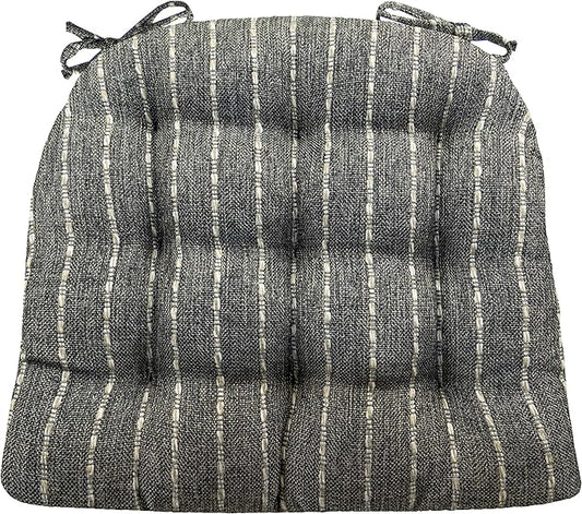 Barnett Home Decor Avante Charcoal Dining Chair Cushions - 16.5 x 18 Size Medium Chair Pad - Latex Foam Fill - Reversible - Made in USA (Dark Gray - Black Stripe)