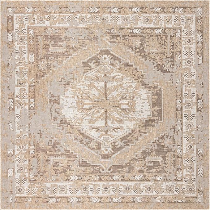Unique Loom Outdoor Traditional Collection Area Rug - Valeria (13' Square Natural/Ivory)