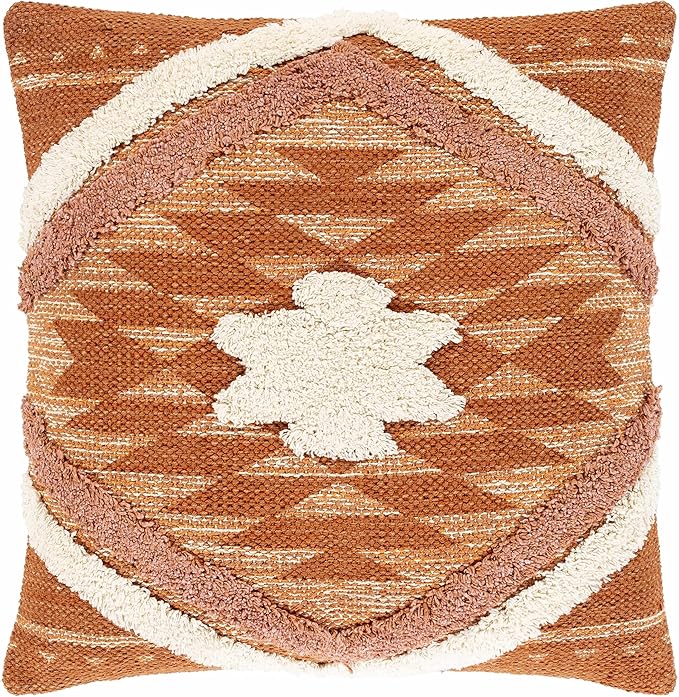 Hauteloom Shepardsville Decorative Throw Pillow - Sofa Couch Cushion Cover - Boho Farmhouse Lumbar -%100 Cotton - Orange