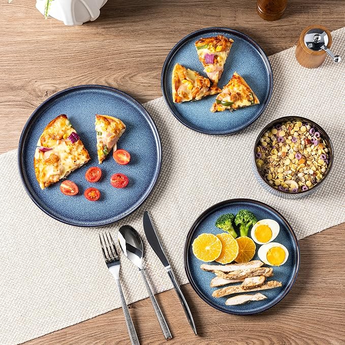 LERATIO Ceramic Dinnerware Sets for 4,Round Reactive Glaze Ceramic Plates and Bowls Set,Highly Chip and Crack Resistant | Dishwasher & Microwave Safe Dishes Set,Service for 4 (12pc)-Blue