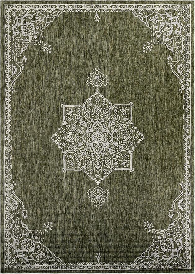 Unique Loom Outdoor Traditional Collection Area Rug - Antique (10' x 14' 1" Rectangle Green/Ivory)
