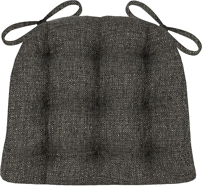 Barnett Home Decor Brisbane Charcoal Dining Chair Cushions with Ties - Size Large 19 x 19 Chair Pad - Latex Foam Fill, Reversible - Made in USA (Dark Gray Black)