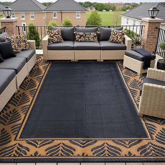 8x10 Patio Waterproof Outdoor Rug Outrside Camping Carpet RV Area Rug Reversible Brown Rugs for Deck Entryance Porch Picnic Balcony Beach