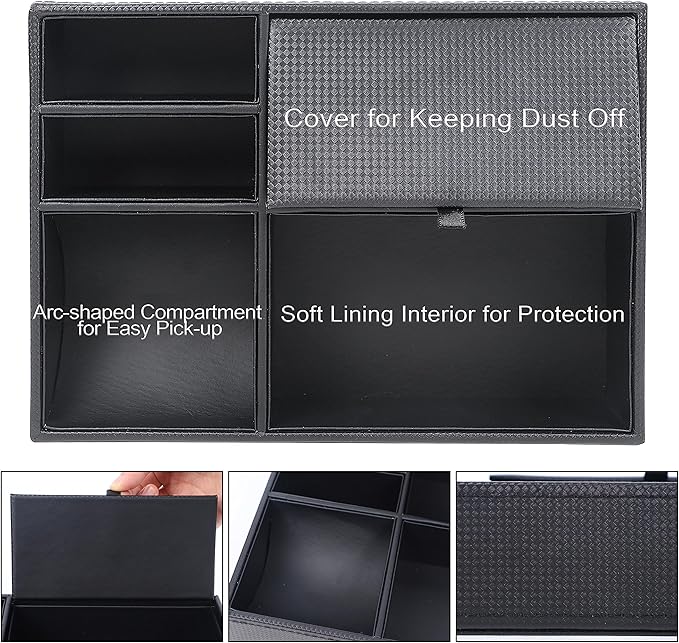 Zcaukya Men's Valet Tray, Jewelry Box Nightstand Organizer with 5 Compartments for Phone Keys Wallet Watch Glasses, Faux Leather Dresser Entryway Catchall Holder for Father's Day Gift (Black)