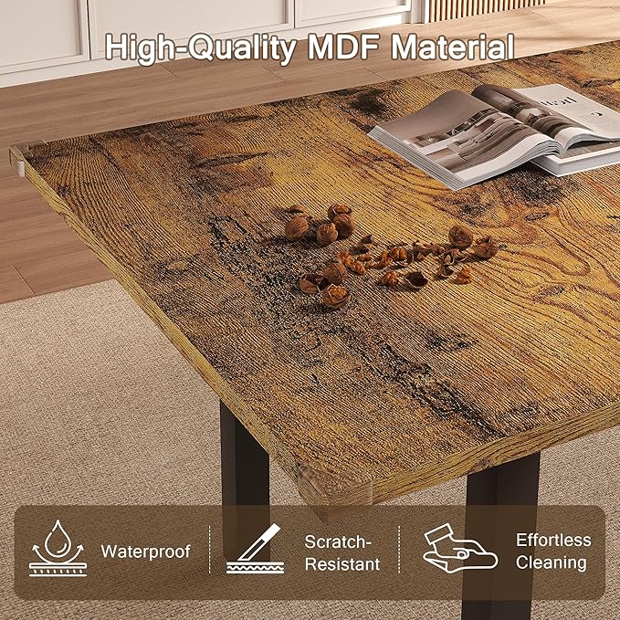 Extendable Dining Table for 4-6, 63" Modern Kitchen Table, Farmhouse Dining Room Tables for Dining, Kitchen, Office, Living Room, Rectangular Wooden Tables, Space Saving (Rustic Brown)