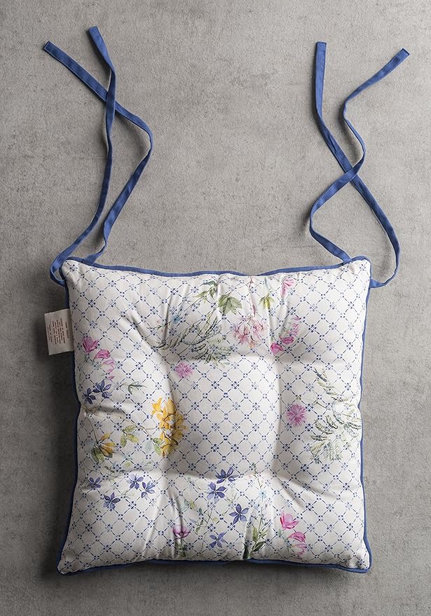 Maison d' Hermine Chair Pads for Dining Chairs Cotton Outer Fabric and Poly Filling 16"x16" Patio Seat Cushions for Furniture with Ties Home Chair Party Hall Farmhouse (Faience, Pack of 2)